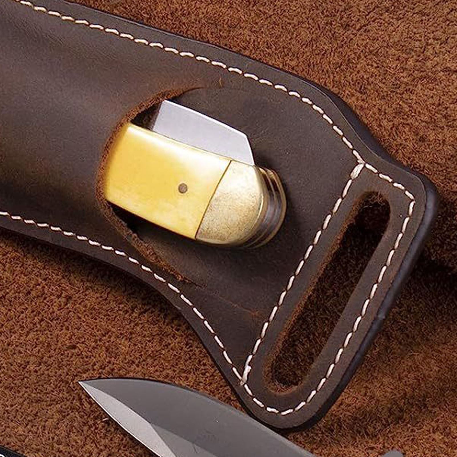 Brown Leather Knife Waist Bag  - Edc Carry Belt Leather recension och pris